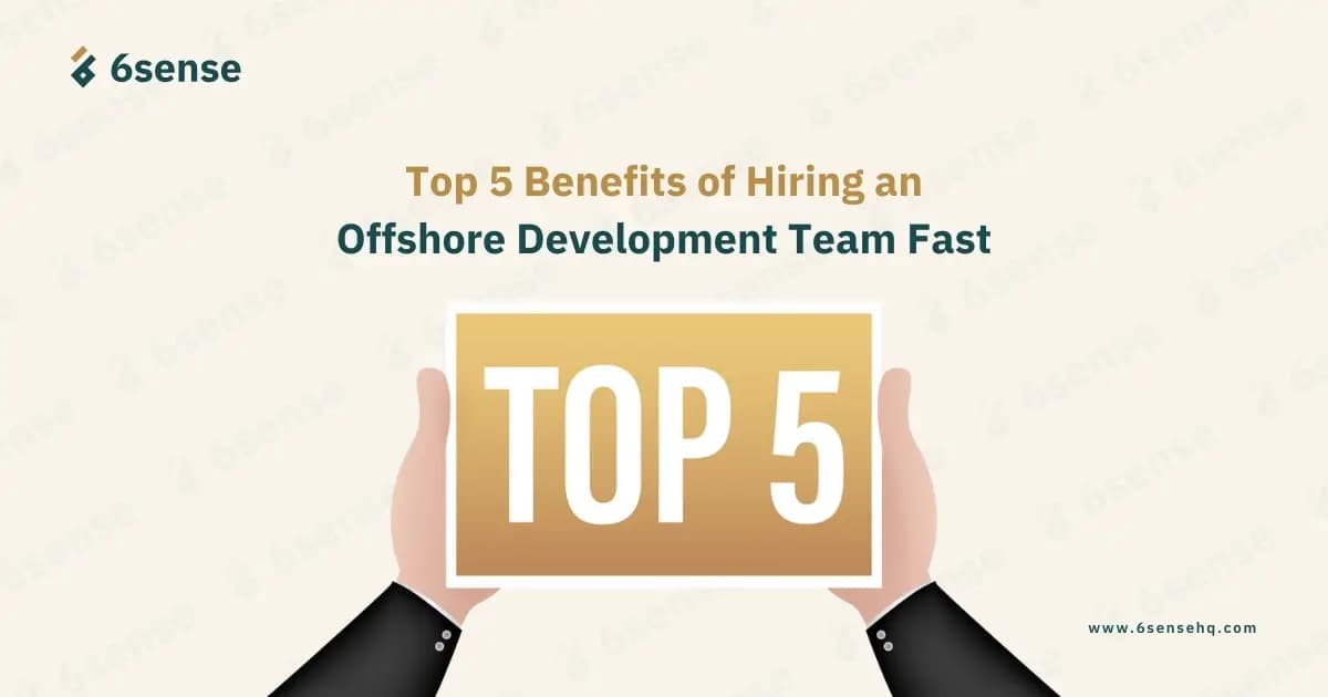Infographic highlighting the top 5 benefits of hiring an offshore development team for businesses.